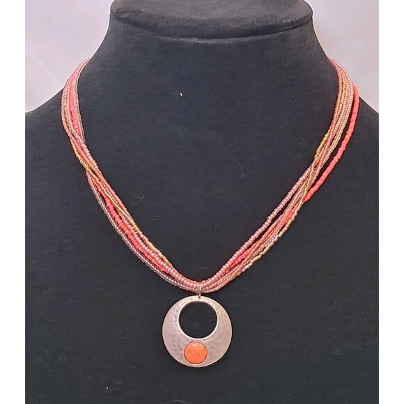 Peyote Bird Multi Strand Multicolor Circular 925 Silver Pendant Necklace 18" NWT - Picture 1 of 10